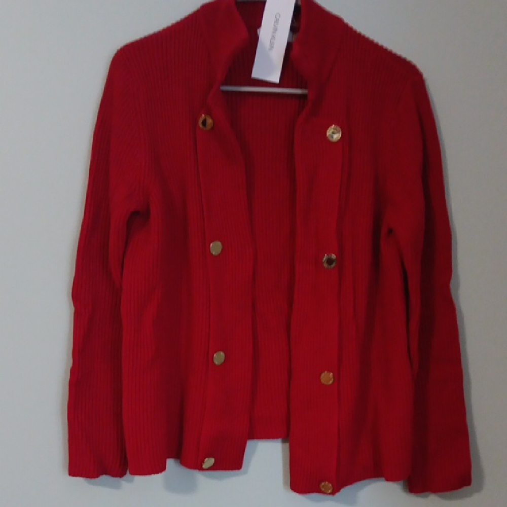 Chico's Red Sweater with Gold Buttons